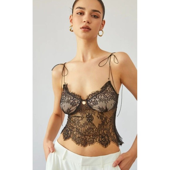 Commense Tops - COMMENSE Tie Shoulder Floral Lace Crop Top Camisole Lingerie XS New